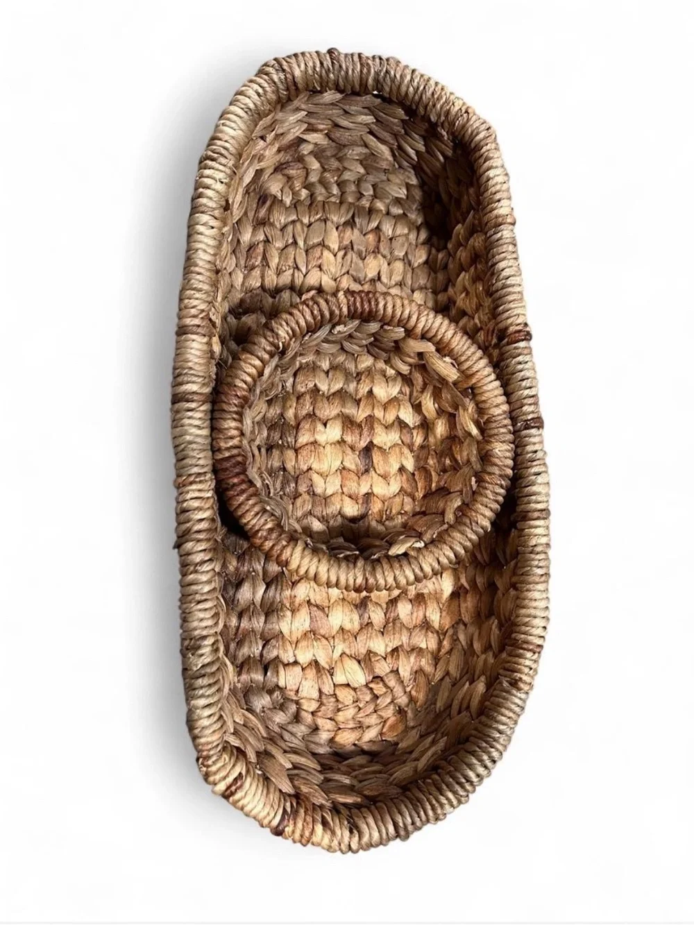 Handwoven Seagrass or Hyacinth Oval Basket NonRemovable Round Inner Basket
